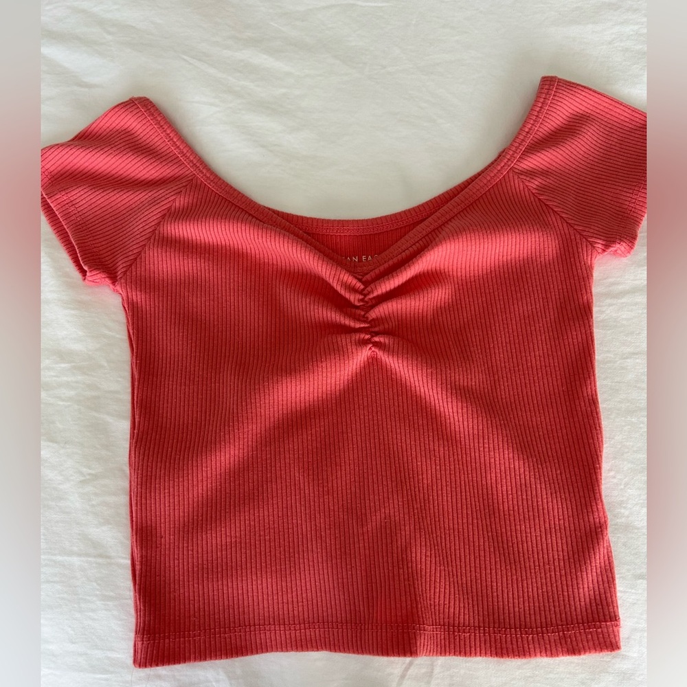 American Eagle Outfitters Ribbed Coral Crop Top